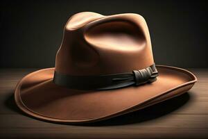 cowboy cappello su un' di legno tavolo. ai generativo foto