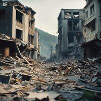 massiccio devastazione rotto edificio detriti dopo terremoto, ai generativo foto
