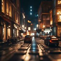 miniatura giocattolo notte città strada Visualizza tilt-shift effetto, ai generativo foto