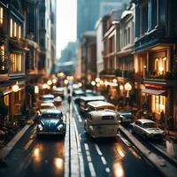 miniatura giocattolo città strada Visualizza tilt-shift effetto, ai generativo foto