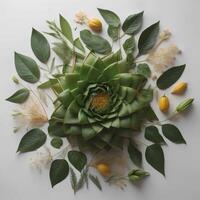 fiore preparativi fatto di succulento le foglie e fiori, superiore Visualizza. generativo ai foto