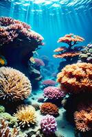 segreto oceano subacqueo mondo brulicante con colorato corallo barriere foto