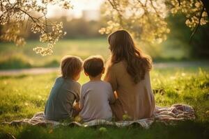 madre con bambini su il campo foto