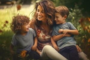 famiglia felice nel parco foto