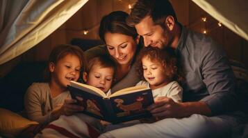 contento famiglia lettura insieme foto