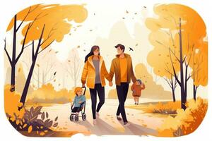 illustrazione di contento famiglia nel parco nel autunno foto