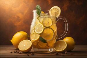 bicchiere di limonata con fresco limoni. ai generativo foto