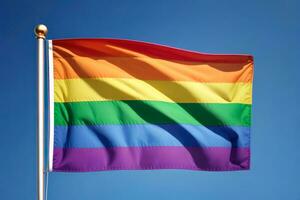 arcobaleno orgoglio bandiera agitando su blu cielo. ai generativo foto
