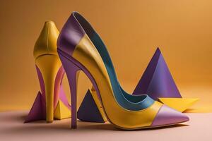 alto tacco donne scarpe su colorato sfondo. generativo ai foto