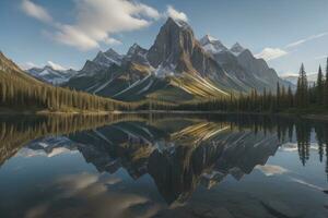 montagna lago con riflessione. generativo ai foto