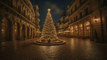 Natale albero nel il centro di il vecchio cittadina. generativo ai foto