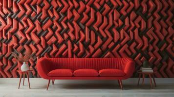 rosso divano nel moderno vivente camera con rosso parete. generativo ai foto