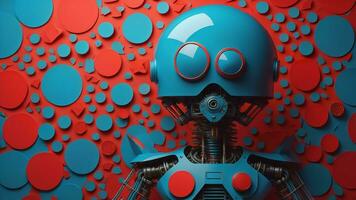 robot su blu sfondo con rosso e blu cerchi. generativo ai foto
