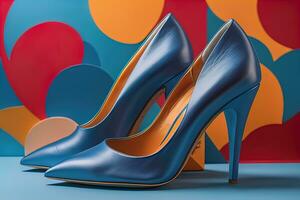 alto tacco donne scarpe su un' solido colore sfondo. ai generativo foto