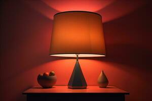 un' decorativo e colorato lampada su un' solido colore sfondo. ai generativo foto