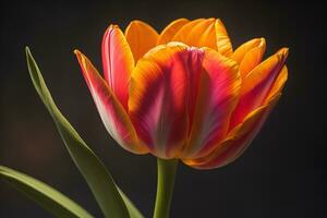 mazzo di colorato fiore su un' solido colore sfondo, vicino su. ai generativo foto