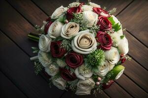 bellissimo bridal mazzo di diverso fiori su un' buio sfondo. ai generativo foto