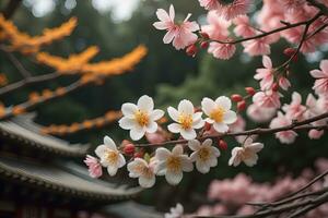 ciliegia fiorire sakura fiore su blu cielo sfondo, ai generativo foto