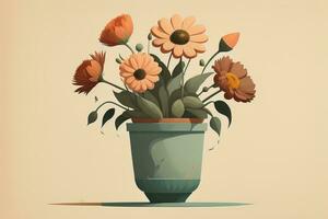 vaso di fiori con margherite. vettore illustrazione nel retrò stile. ai generativo foto