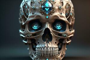 cranio con blu pietre preziose. ai generativo foto