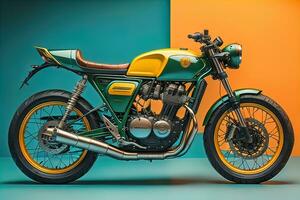 moderno potente gli sport motociclo su un' colorato sfondo. ai generativo foto