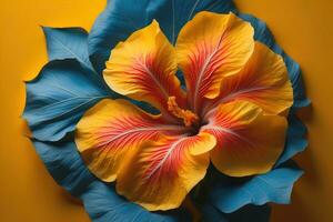 mazzo di colorato fiore su un' solido colore sfondo, vicino su. ai generativo foto