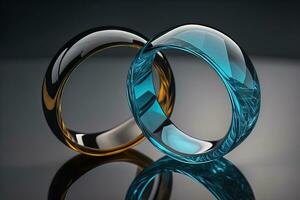 colorato bicchiere anelli su un' nero sfondo. ai generativo foto
