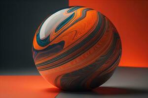 colorato marmo palla su un' solido colore sfondo. avvicinamento. ai generativo foto