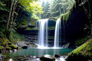 realistico foto bellissimo paesaggio di cascata nel il foresta