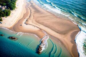 realistico foto paesaggio di tropicale spiaggia, superiore giù aereo Visualizza, ai generativo