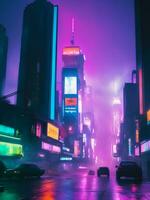 paesaggio illustrazione di neon vaporwave cyberpunk città strada foto