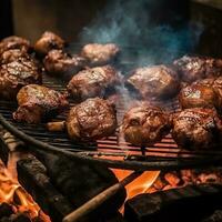 grigliato carne su il griglia tipico brasiliano carne generativo ai foto