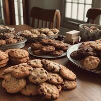 biscotti su il tavolo generativo ai foto