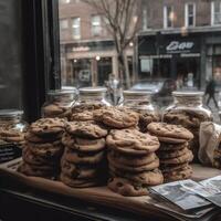 biscotti nel un' negozio finestra generativo ai foto