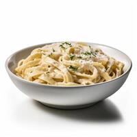 fettuccine Alfredo con parmigiano formaggio generativo ai foto