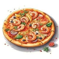 Pizza con frutti di mare con isolato sfondo generativo ai foto