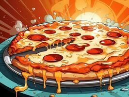 cartone animato stile delizioso italiano peperoni Pizza su retrò pop arte sfondo generativo ai foto