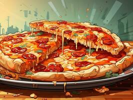 cartone animato stile delizioso italiano peperoni Pizza su retrò pop arte sfondo generativo ai foto