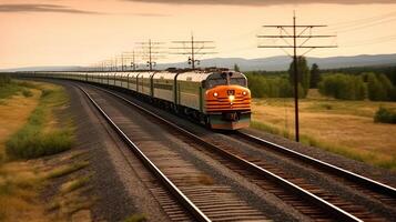 treno andando attraverso il nazione. generativo ai foto