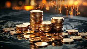 economia finanza e investimento sfondo, moneta e grafico. generativo ai foto