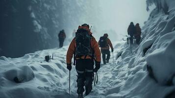 il straziante ricerca e salvare missione nel nel un' bufera di neve. generativo ai foto