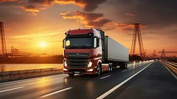 industriale contenitore carico nolo nave e camion abilitare efficiente logistica concetti. generativo ai foto