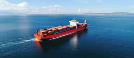 un' contenitore nave è trasporto contenitori per importare e esportare scopi. Questo attività commerciale logistica foto