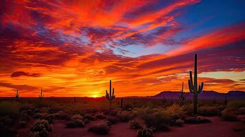 staglia cactus in mezzo ardente deserto cielo nel Arizona S saguaro nazionale parco ovest foto