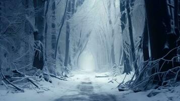 nero albero sagome bianca neve strada Visualizza vecchio foresta strada lungo strada foto