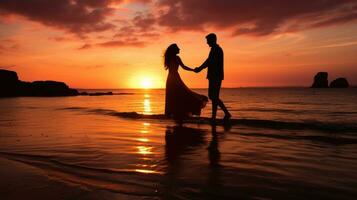 coppia S silhouette a Alba Tenere mani su riva visualizzazione amore e romanza foto