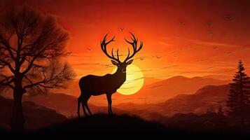 rosso cervo cervo silhouette a UK Alba durante rutting stagione foto