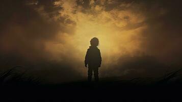solitario bambino nel nebbioso foschia foto