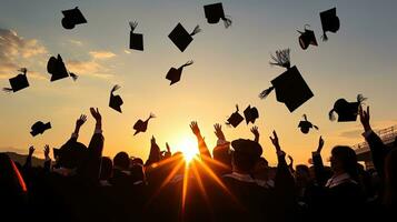 Congratulazioni per il riuscito Università laureati durante il la laurea cerimonia foto