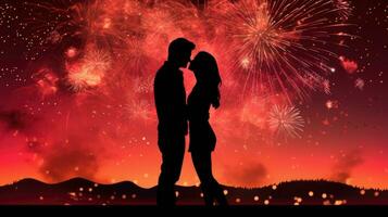 San Valentino coppia con fuochi d'artificio nel il sfondo foto